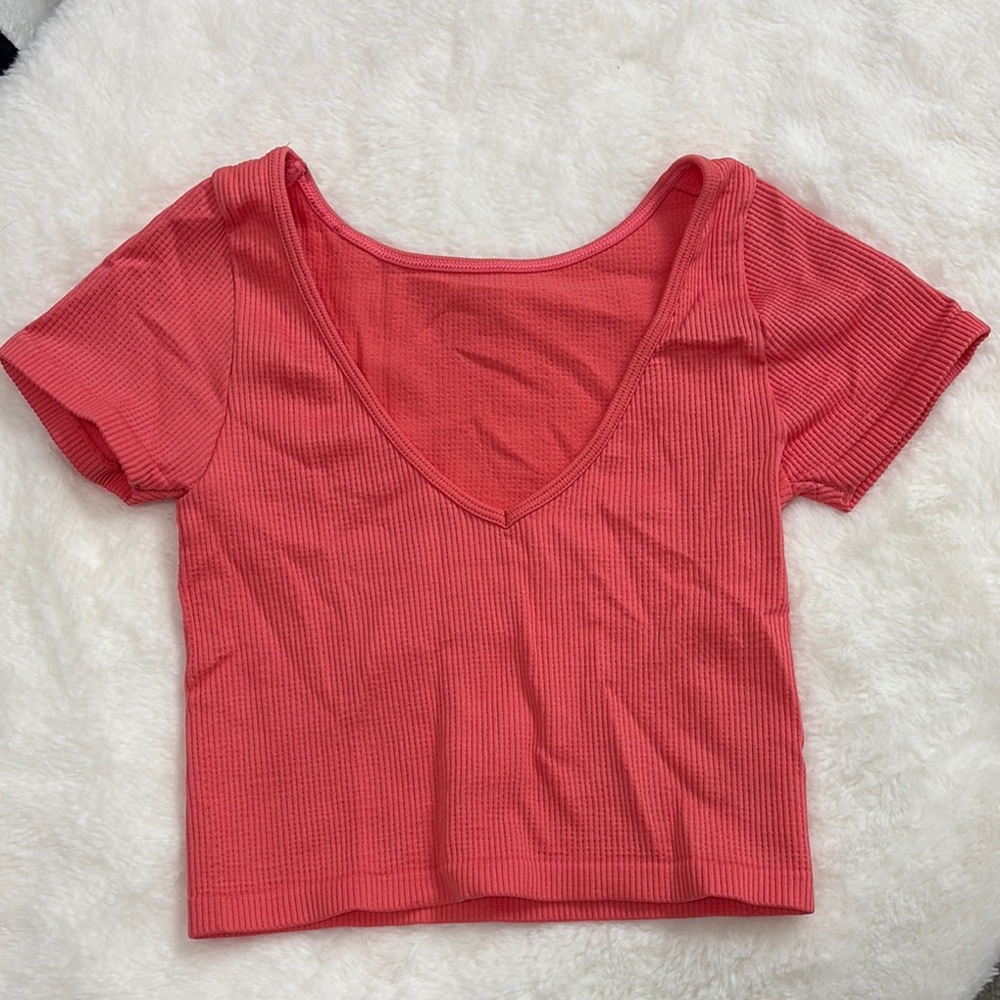 Cotton On Coral Ribbed Short Sleeve Top
